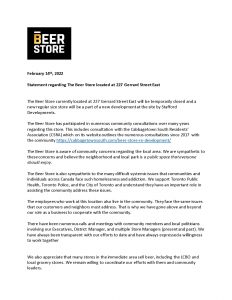 The Beer Store Statement 02-14-2022