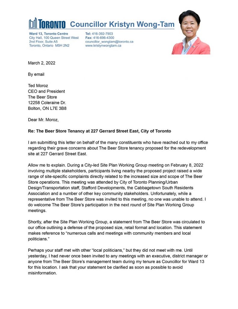 Councillor Wong-Tam Letter